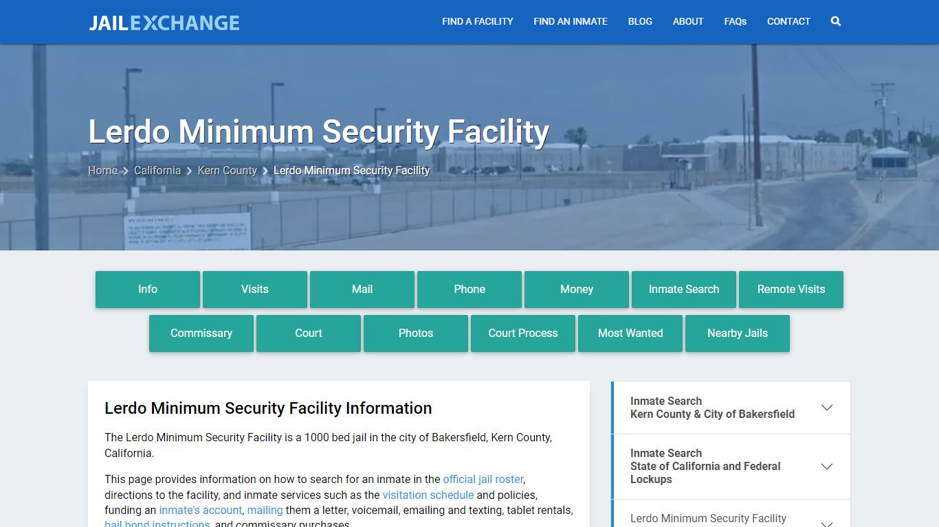 Lerdo Minimum Security Facility, CA Inmate Search, Information